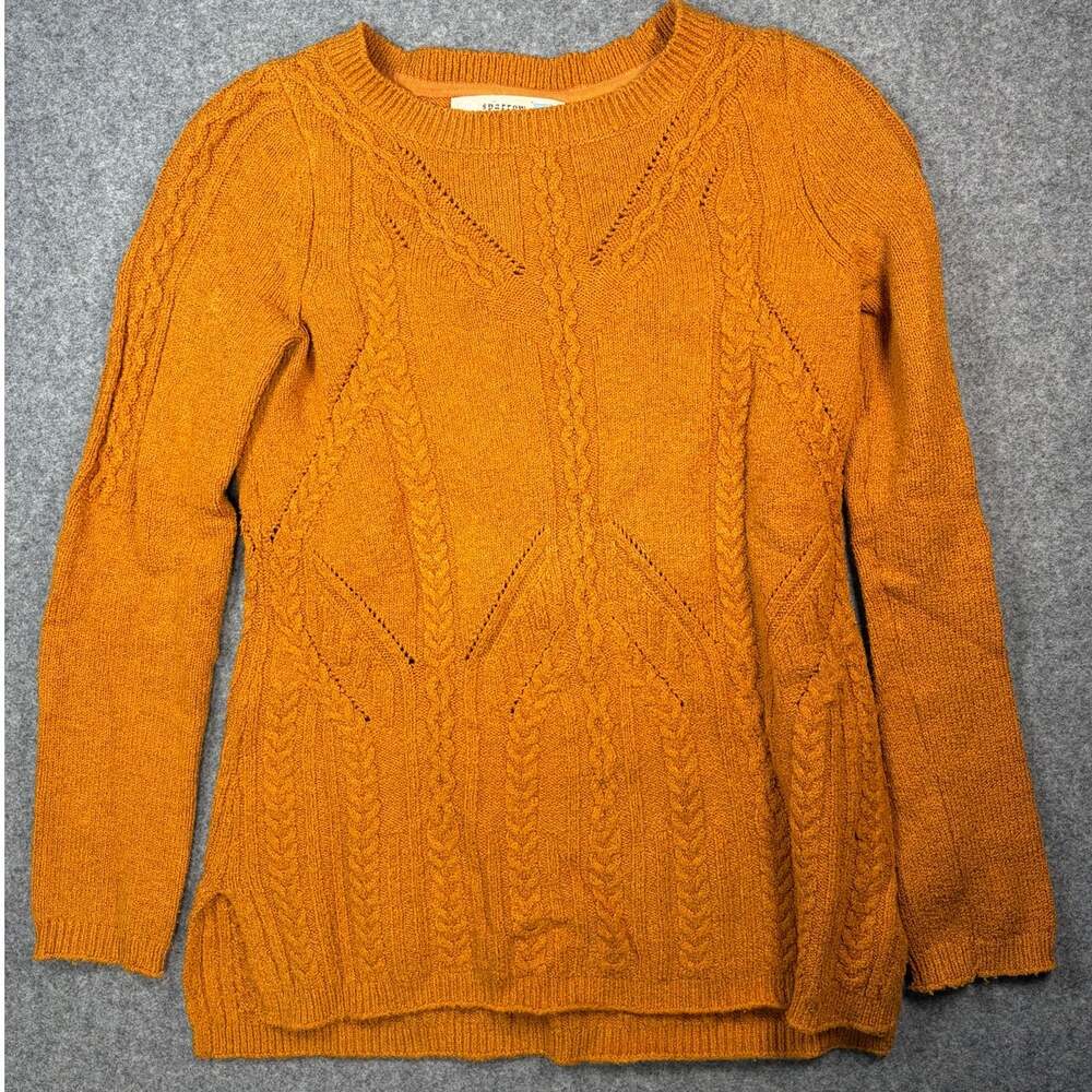 Sparrow Anthropologie Mustard Orange Cable Knit Crewneck Sweater Small